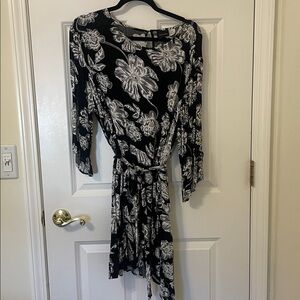 Who What Wear Black and White Leaf Print Dress 2X